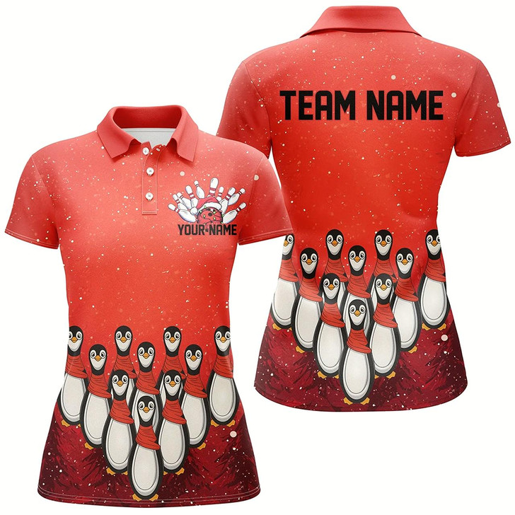Goofygear Custom Christmas Bowling Shirts For Women, Funny Penguin Bowling Pins Bowling Team Outfit