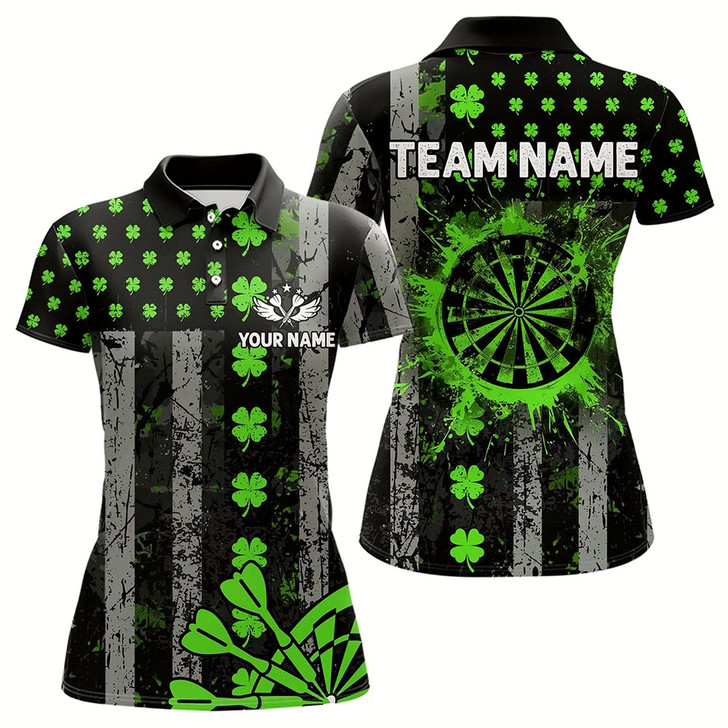 Goofygear Green Grunge Us Flag Luckiest Shamrock Patriotic Women Dart Shirt Custom St Patrick Day Dart Jersey