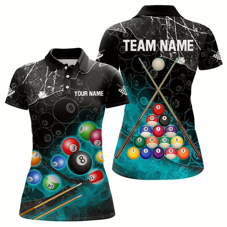 Goofygear Personalized 8 Ball Pattern Smoke Women Billiard Shirts Custom Billiard Ball Pool Jerseys Turquoise