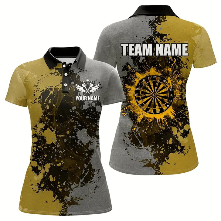 Goofygear Personalized Darts Paint Yellow And Grey Dart Shirts For Women Custom Grunge Dart Team Jerseys