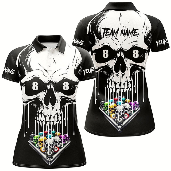 Goofygear Personalized Skull Billiard Balls Funny Pool Shirts For Women Custom Unique Billiard Apparel Clothing