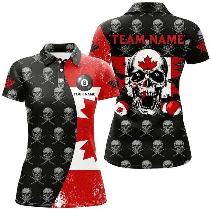 Goofygear Grunge Canada Flag Custom Skull Pattern Billiard Shirts For Women, Patriotic Unique Billiard Jerseys