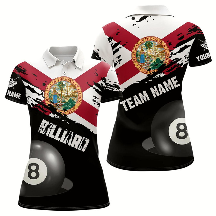 Goofygear Personalized Grunge Florida Flag 8 Ball Billiard Shirts For Women Custom Patriotic Billiard Jerseys