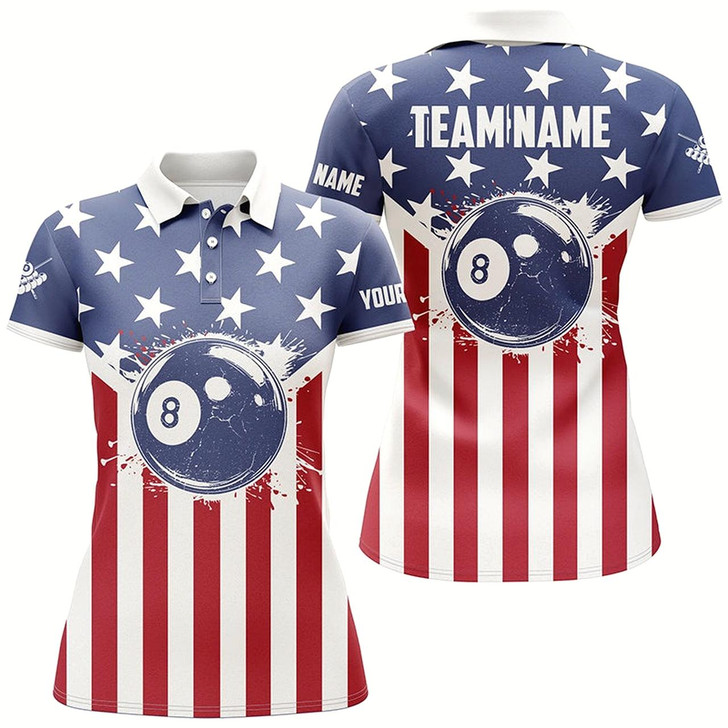 Goofygear Personalized American Flag 8 Ball Billiard Shirts For Women Custom Patriotic Billiard Pool Jerseys
