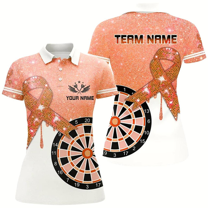 Goofygear Orange Glitter Ribbon Dartboard Breast Cancer Awareness Darts Shirts For Women Custom Darts Jersey