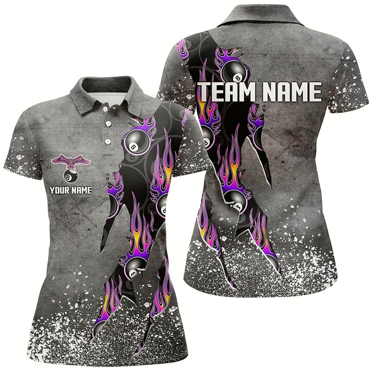 Goofygear Custom Ball 8 Grey Grunge Billiard Shirts For Women Best Custom Team Name Billiard Jerseys Purple