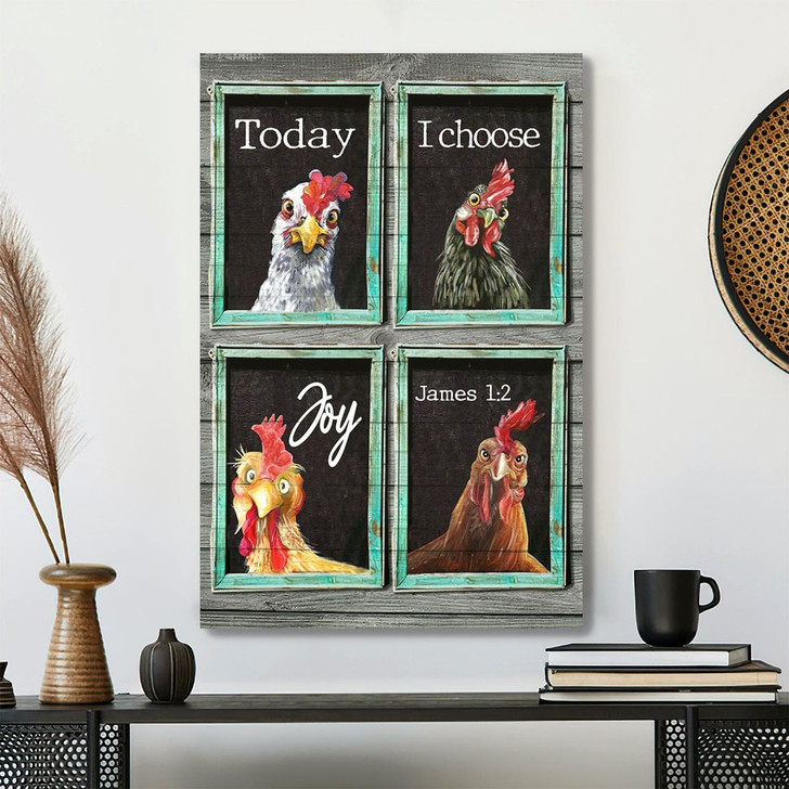 Today I Choose Joy Chickens At Window Canvas Wall Art With Scripture And Bible Verse For Cozy Christian Decor