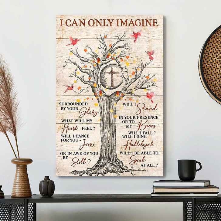 Cross And Tree With Cardinal I Can Only Imagine Canvas Wall Art Featuring Bible Verse And Scripture Decor