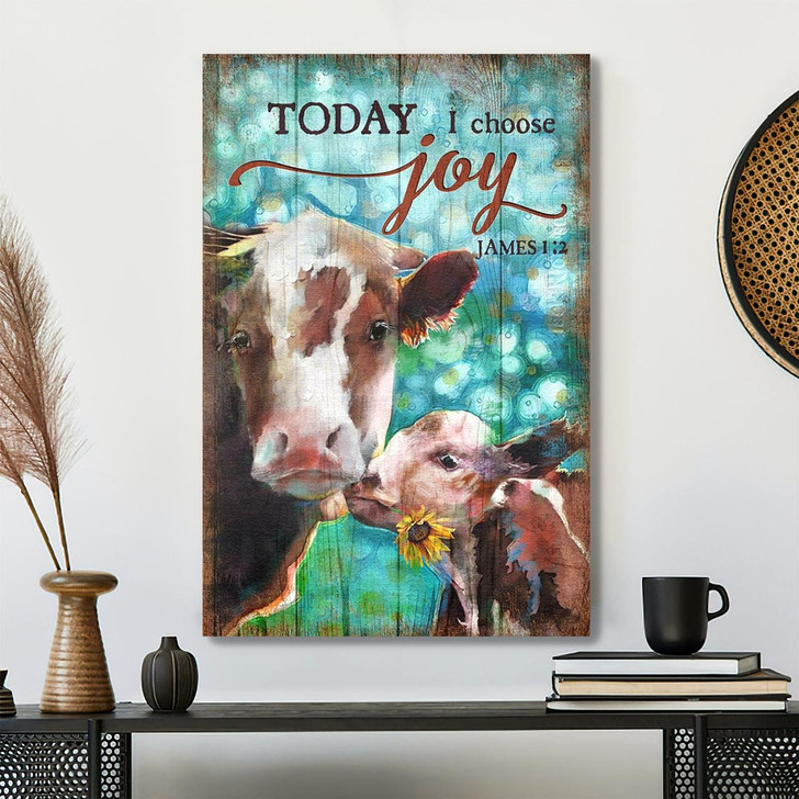 Today I Choose Joy Cow Family Canvas Wall Art Featuring Scripture And Bible Verse For Rustic Christian Decor