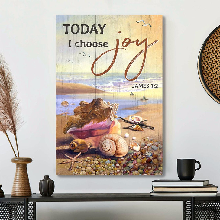 Today I Choose Joy Water Snail Shell Canvas Wall Art With Bible Verse And Scripture For Calm Christian Decor