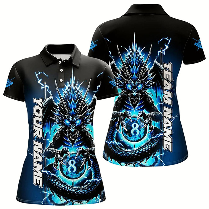 Goofygear Personalized Blue Glowing Dragon Billiard Shirts For Women Custom 8 Ball Team League Billiard Jersey