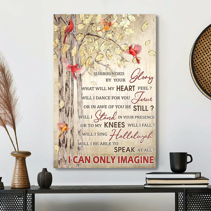 Cardinal And Golden Tree I Can Only Imagine Canvas Wall Art With Scripture And Bible Verse For Heaven Inspired Decor