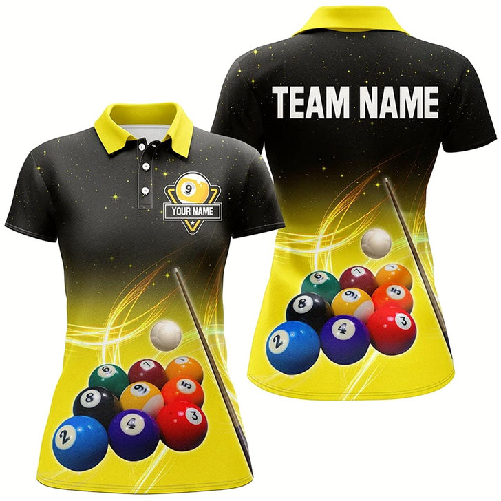 Goofygear Galaxy 9 Ball Pool Custom Yellow Billiard Shirts For Women, Personalized Billiard Balls Sport Jerseys