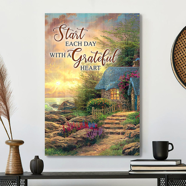 Start Each Day With A Grateful Heart 8 Canvas Wall Art Featuring Bible Verse And Scripture For Daily Faith Decor