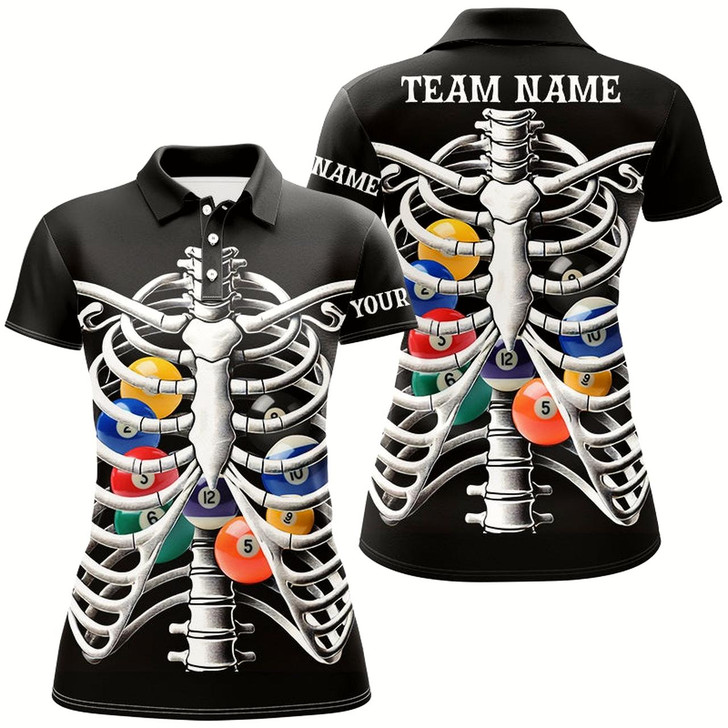 Goofygear Funny Billiard Balls Inside The Rib Custom White Skeleton Halloween Billiard Shirts For Women