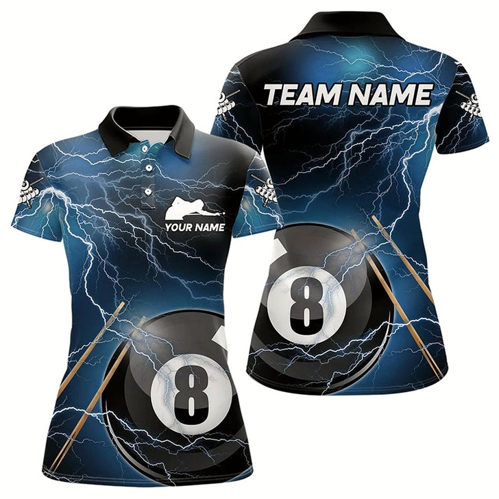 Goofygear Black And Blue Thunder Lightning Custom 8 Ball Pool Billiard Shirts For Women, Billiard Pool Jerseys
