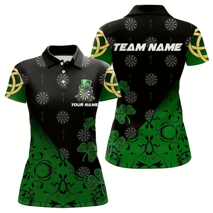 Goofygear Black And Green St Patrick Day Luckiest Shamrock Dart Shirts For Women Custom Darts Team Jerseys