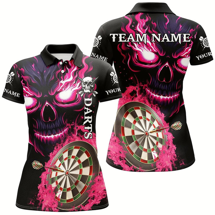 Goofygear Personalized Pink Darts Board Flame Skull Women Dart Shirts Custom Team League Dart Jerseys Uniform