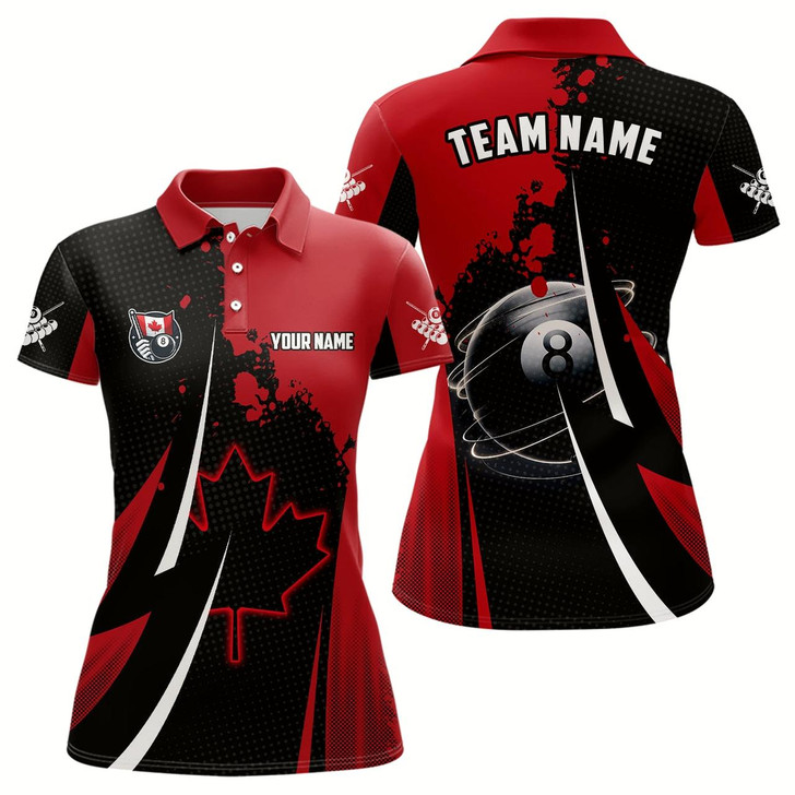Goofygear Personalized Canada Leaf 8 Ball Pool Billiard Shirts For Women, Patriotic Canadian Billiard Jerseys