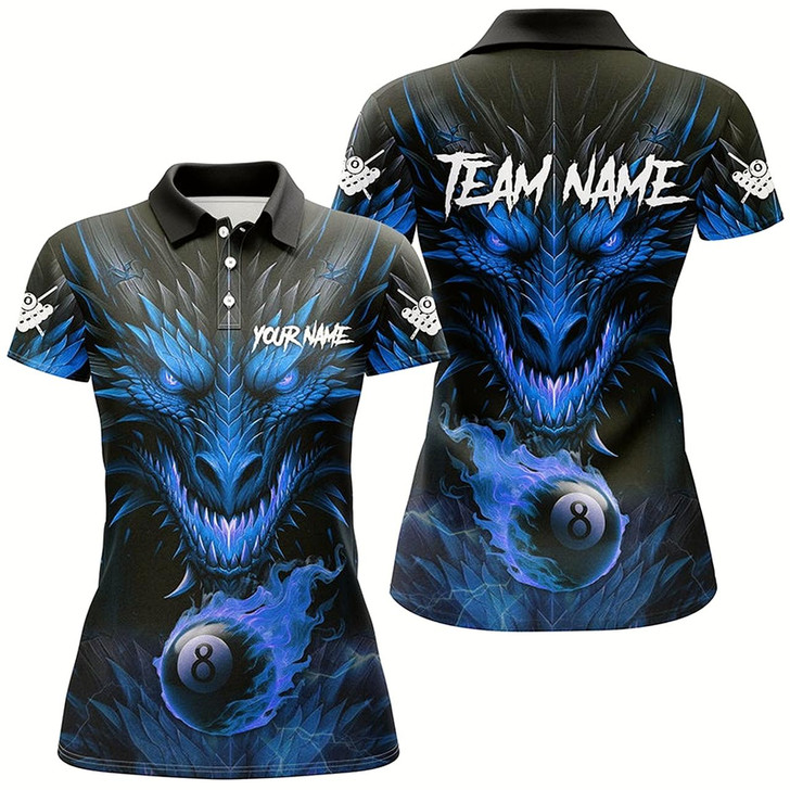 Goofygear Personalized Dragon 8 Ball Fire Flame 3D Billiard Shirts For Women, Billiard League Team Jersey Blue