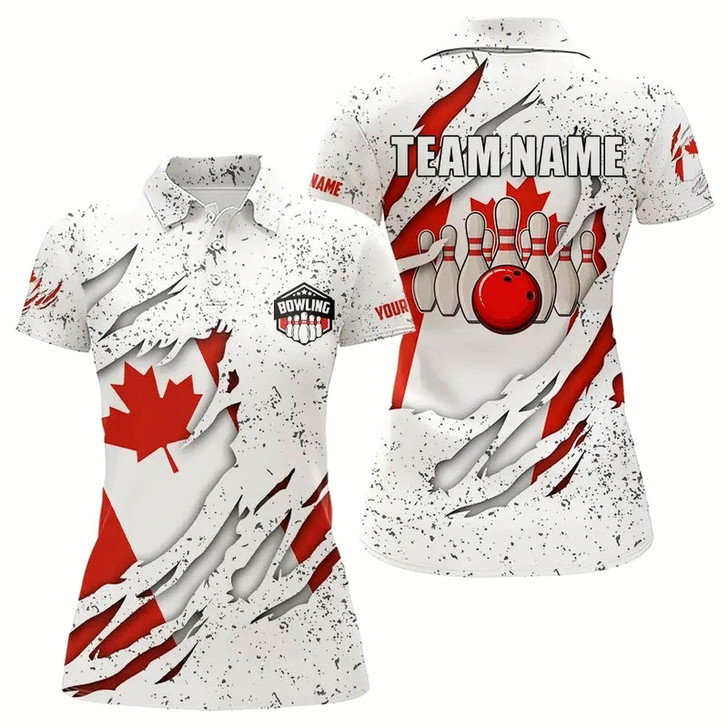 Goofygear Personalized Canadian Flag Grunge Pattern Bowling Shirts For Women Custom Canada Bowling Team Jerseys