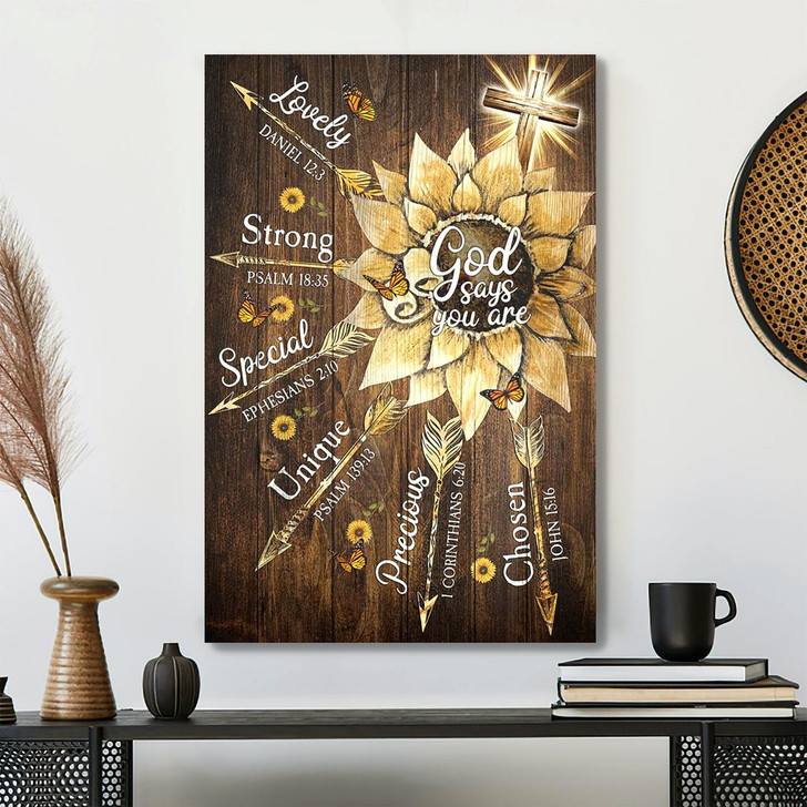 Sunflower And Golden Arrow God Says You Are Canvas Wall Art With Bible Verse And Scripture For Encouraging Faith Decor