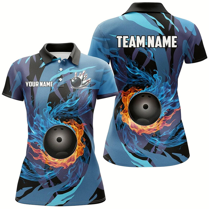 Goofygear Orange And Blue Flame Camo Bowling Shirts For Women Custom Bowling Team League Jerseys With Name