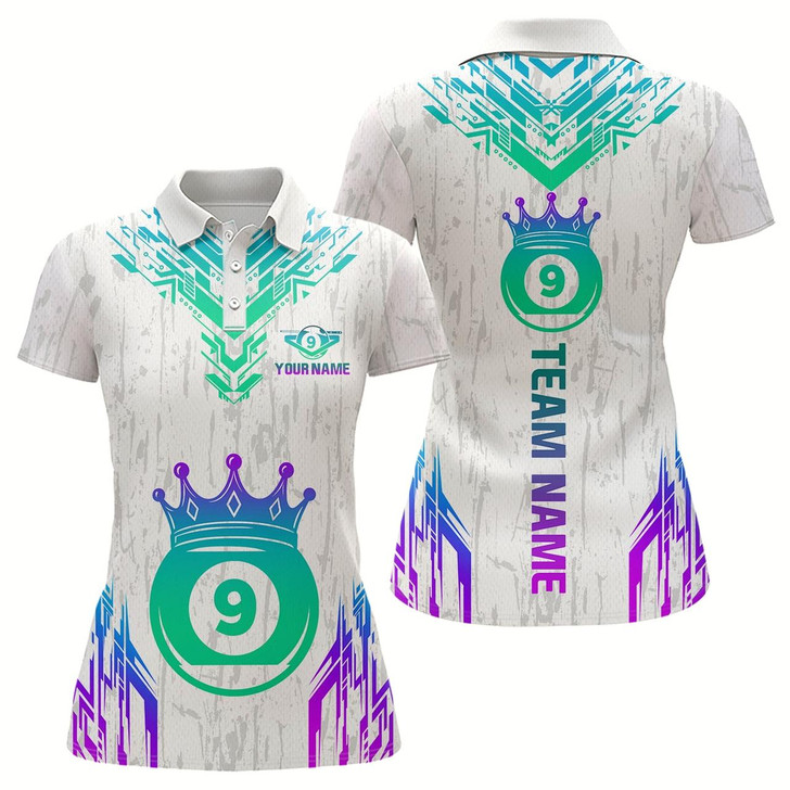 Goofygear Custom White 9 Ball Crown Neon Billiard Shirts For Women Billiard Team Shirts Billiard League