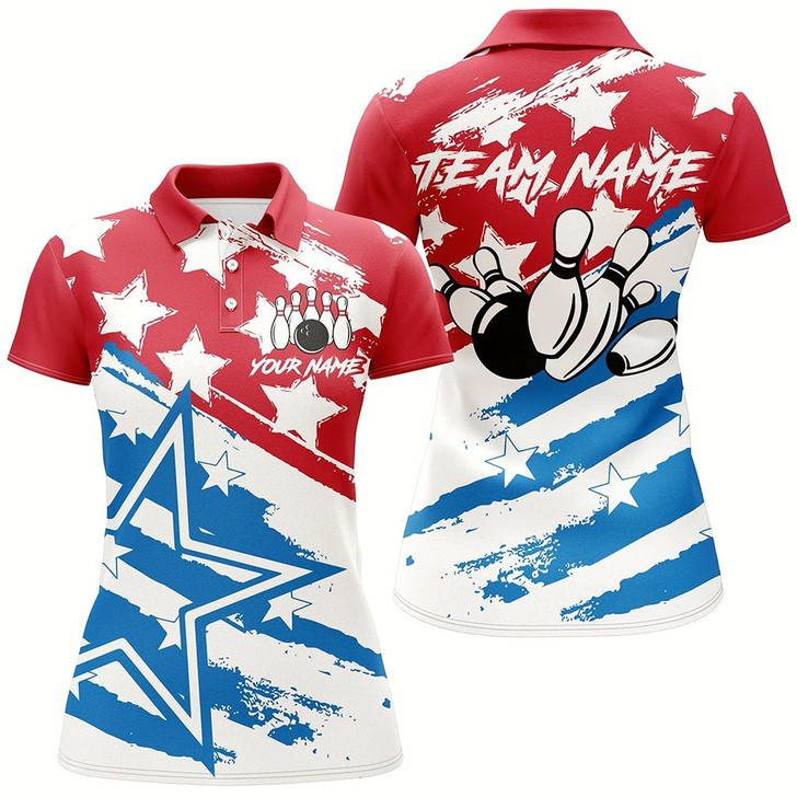 Goofygear Personalized Red White And Blue American Flag Bowling Shirts For Women Patriotic Bowling Team Jerseys