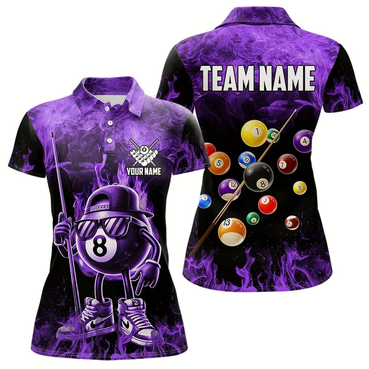Goofygear Personalized Purple Funny 8 Ball Pool Flame Women'S Billiard Shirts, Billiard Team Shirts Pool Jerseys