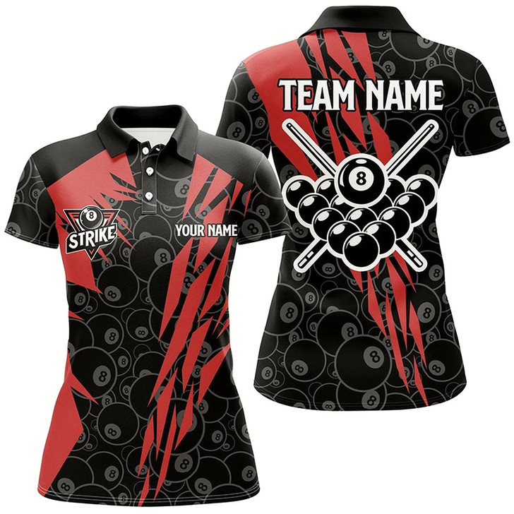 Goofygear Red And Black Billiard Jerseys For Women Custom Name 8 Ball Pattern Billiard Uniform Team Shirts