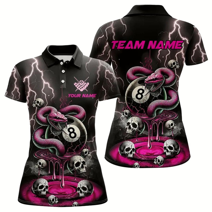 Goofygear Pink And Black Thunder Lightning Skull Snake Billiard Shirts For Women Custom 8 Ball Billiard Jerseys