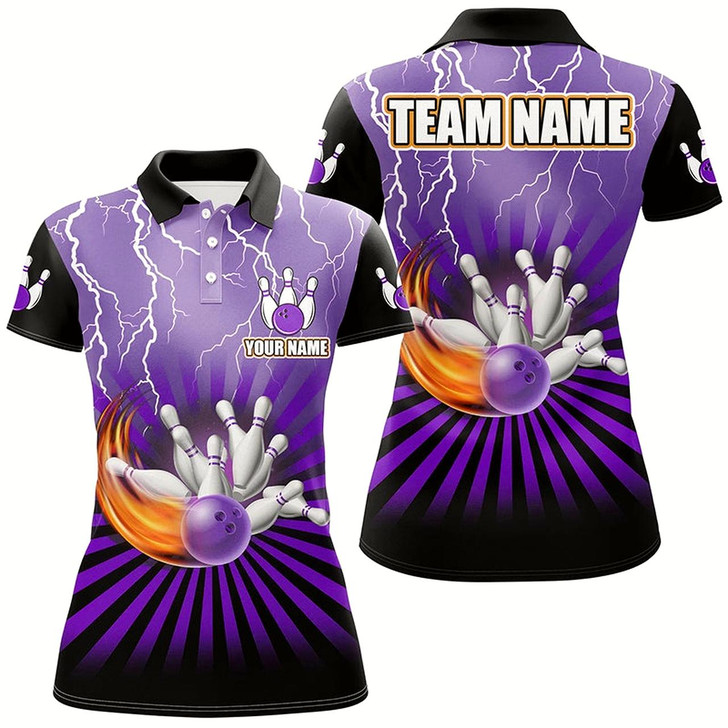 Goofygear Women Bowling Shirts Custom Lightning Storm Vintage Bowling Team Jersey, Gift For Bowlers Purple