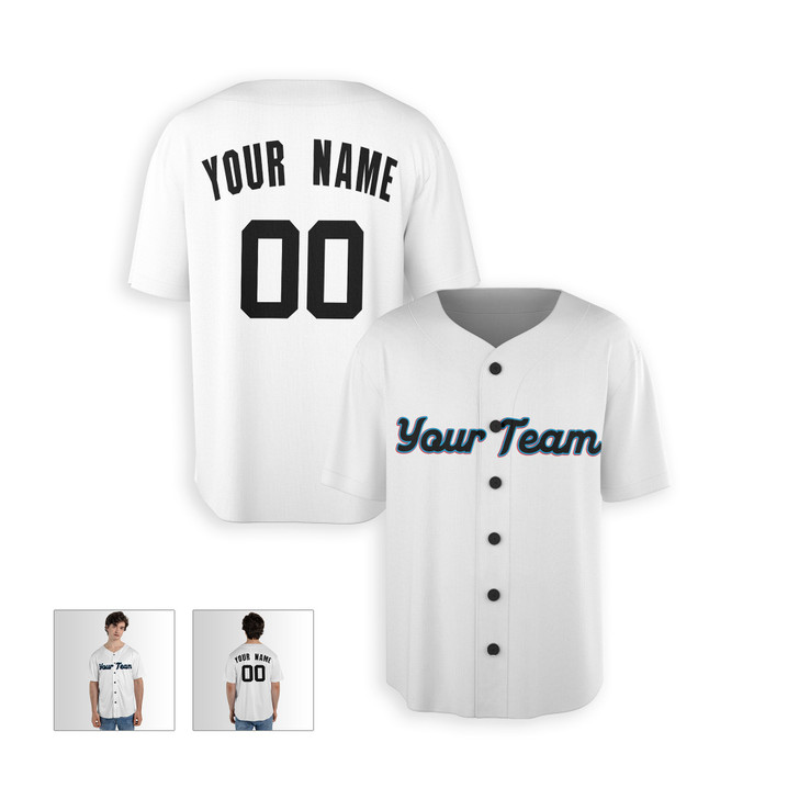 Personalized Men's Miami Marlins Baseball Jersey White Home Style - Custom Team, Name & Number