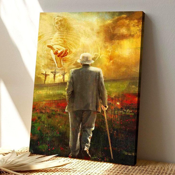 Christian Canvas Wall Art Jesus And Old Man Walking Hand In Hand Into A Beautiful World Filled With His Eternal Love