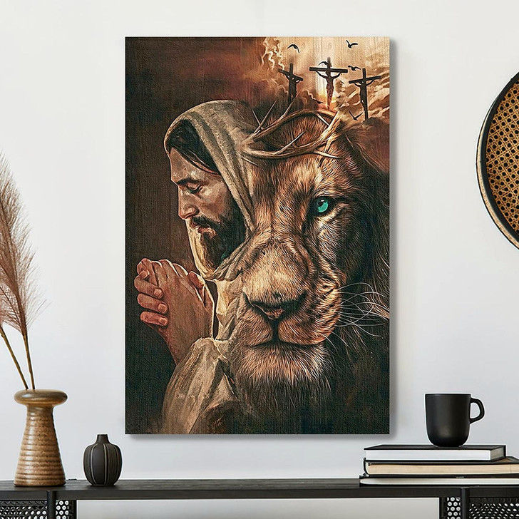 Scripture Canvas Wall Art Jesus Lion Cross Eyes A Powerful Christian Canvas Art Representing The Strength Of The Lion