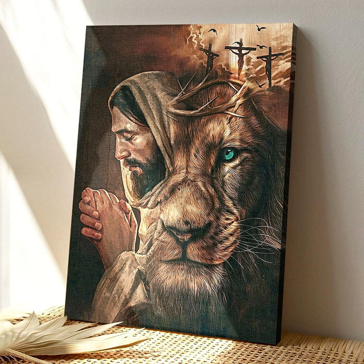 Scripture Canvas Wall Art Jesus Lion Cross Eyes A Powerful Christian Canvas Art Representing The Strength Of The Lion