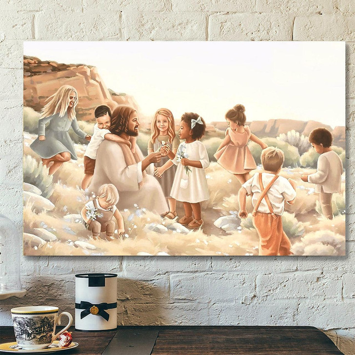 For Of Such Is The Kingdom of Heaven Canvas Jesus And Children Canvas Wall Art Gift For Christian