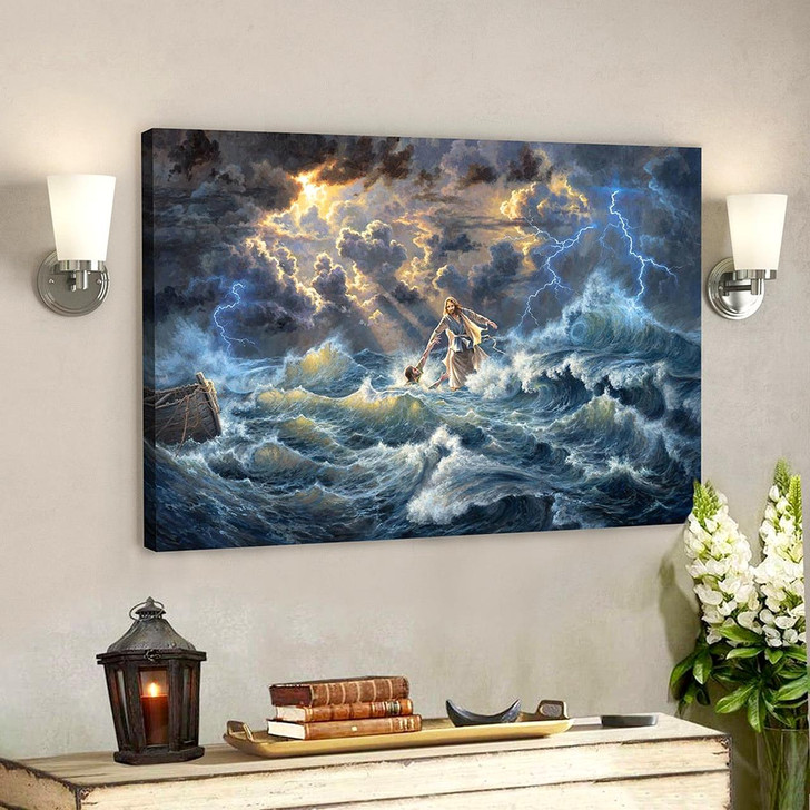 Jesus Canvas Scripture Canvas Wall Art Jesus Saves Peter From Drowning Canvas Poster