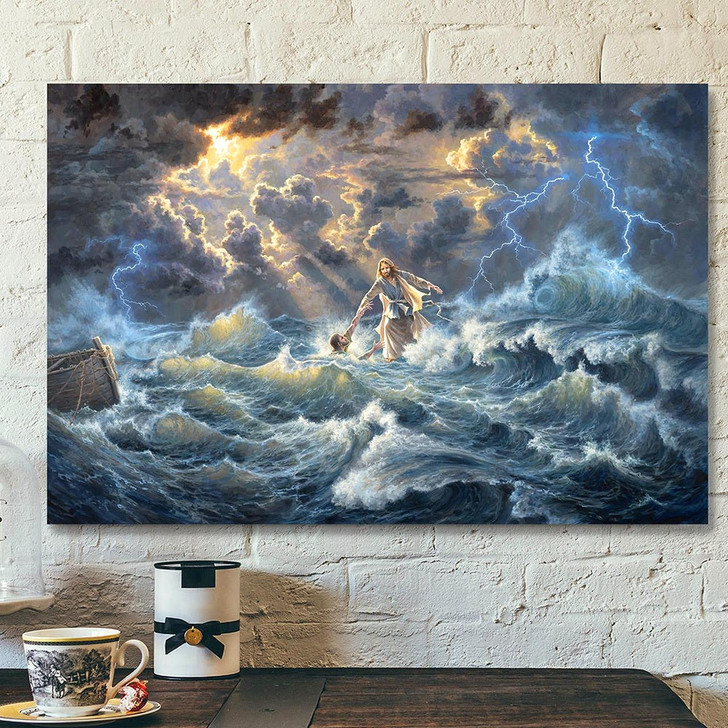 Jesus Canvas Scripture Canvas Wall Art Jesus Saves Peter From Drowning Canvas Poster