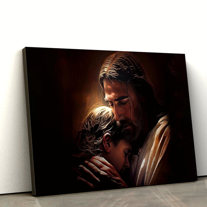 Jesus Hugging Boy Canvas Wall Art Jesus Canvas Picture Christian Canvas Art