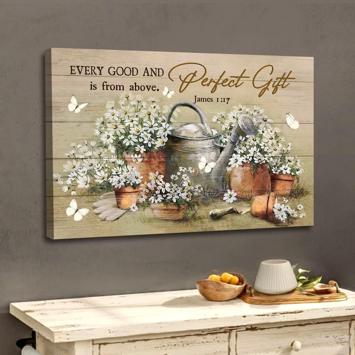 Bible Verse Wall Art James 117 Every Good And Perfect Gift Is From Above, Daisy Flower Painting Canvas Religious Wall