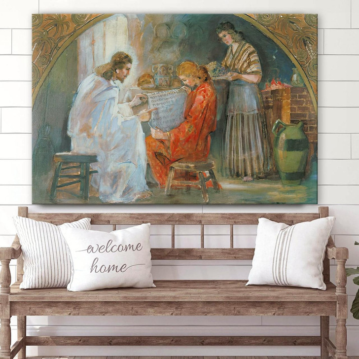Jesus With Mary And Martha Canvas Poster Jesus Canvas Wall Art Christian Wall Decor Gift For Christian