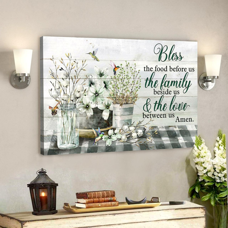 Flower Vases With Hummingbird Bless The Food Before Us Bible Verse Canvas Scripture Canvas Wall Art