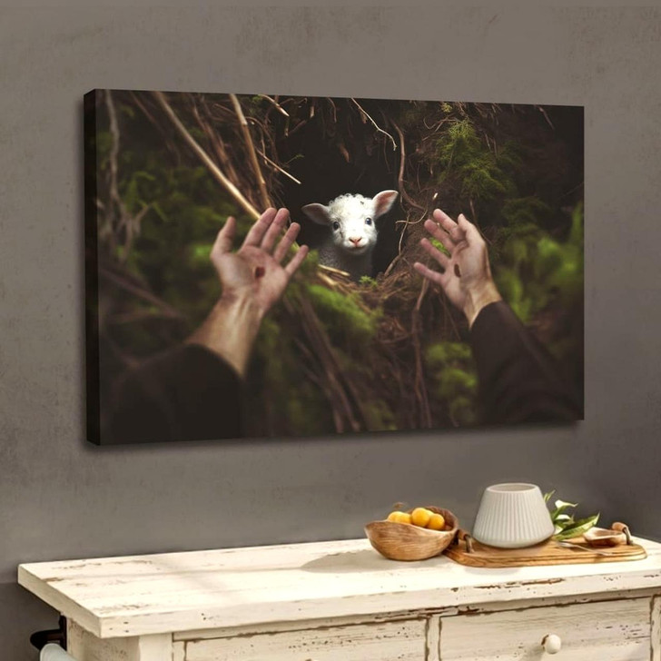 Jesus' Hand Reaching Out To Rescue A Lamb Wall Art Canvas Inspirational Scripture Canvas Decor