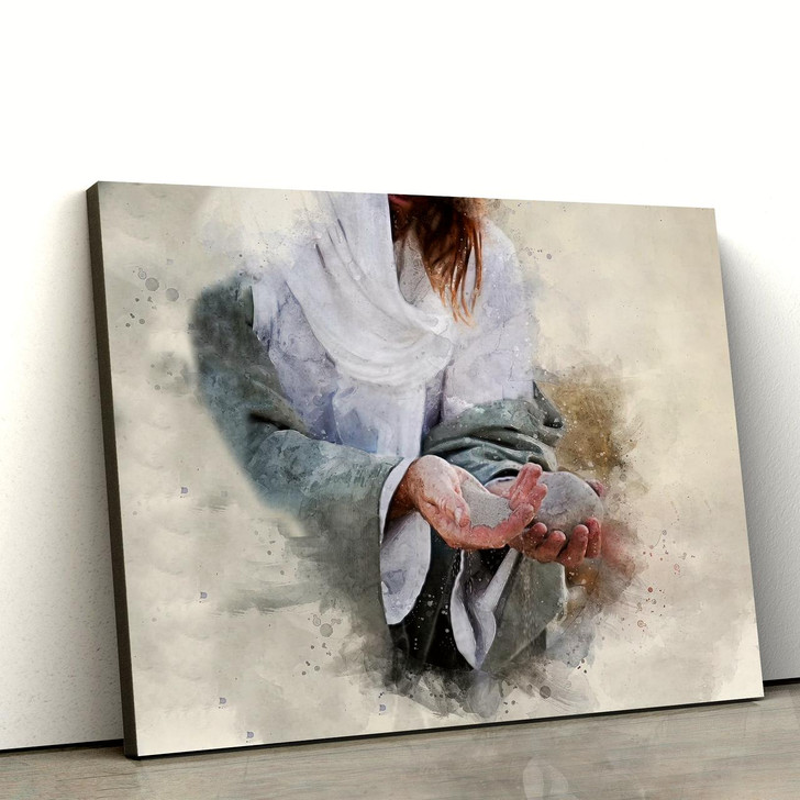 Jesus Holding A Stone Canvas Art Jesus Christ Pictures Jesus Wall Art Christian Wall Decor