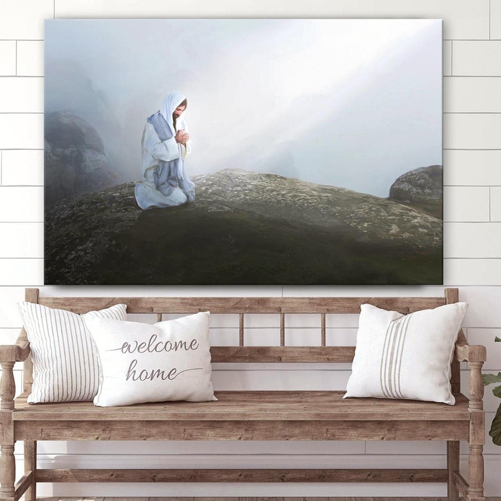 Jesus Christ Kneel Pray On Stone Canvas Art Jesus Christ Pictures Jesus Wall Art Christian Wall Decor