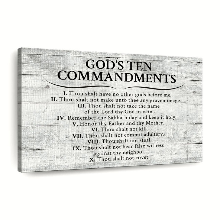 Ten Commandments Gray Canvas Wall Art Christian Canvas Wall Art Religious Wall Art Canvas