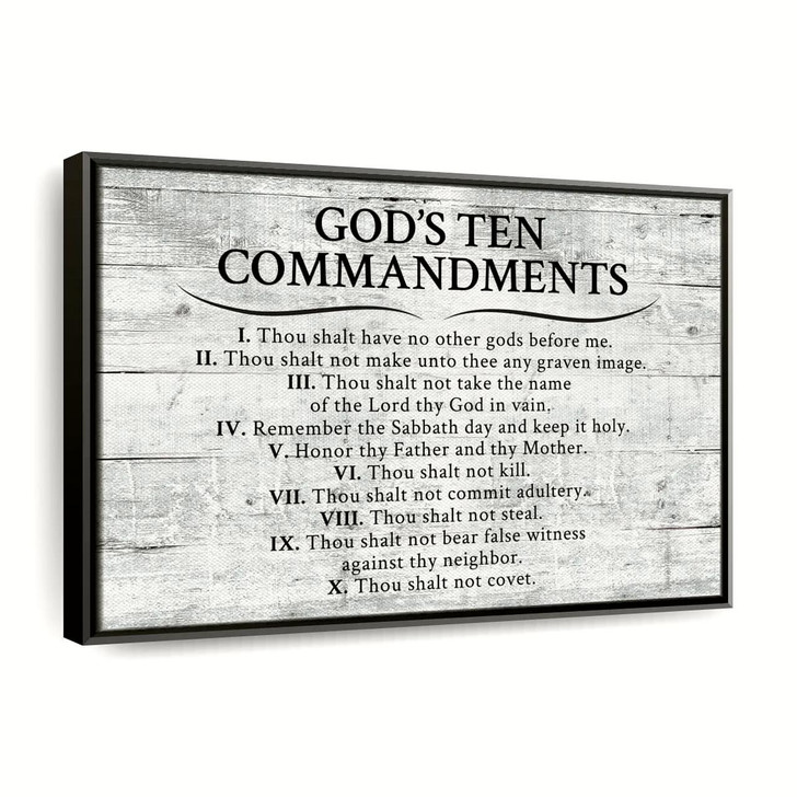 Ten Commandments Gray Canvas Wall Art Christian Canvas Wall Art Religious Wall Art Canvas