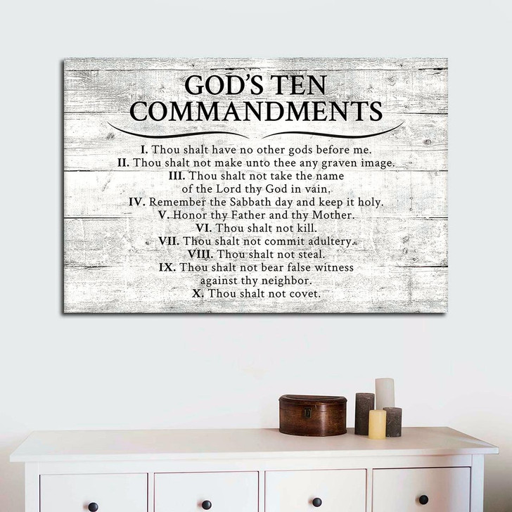 Ten Commandments Gray Canvas Wall Art Christian Canvas Wall Art Religious Wall Art Canvas